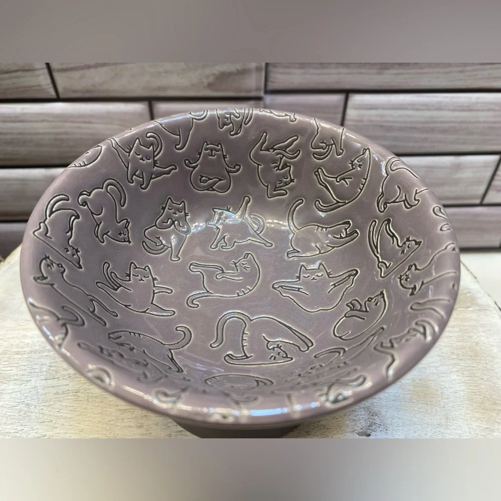 Signature 🐱 🐾 Yoga cat screen embossed Elevated cat bowl Ancient Purple New